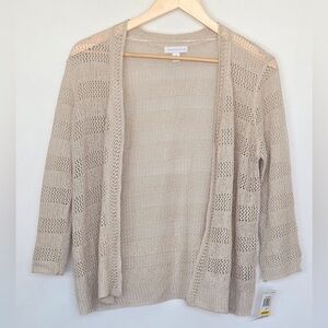 Charter Club Women's Open-Knit Cardigan, Size M, Beige.